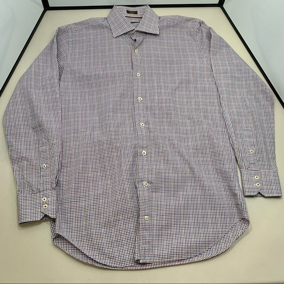 Peter Millar Shirt Adult Medium Blue Check Long Sleeve Button Down Men - Picture 1 of 6